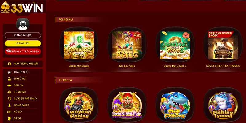 Giao diện trang game 33Win ấn tượng, thân thiện với mọi người chơi