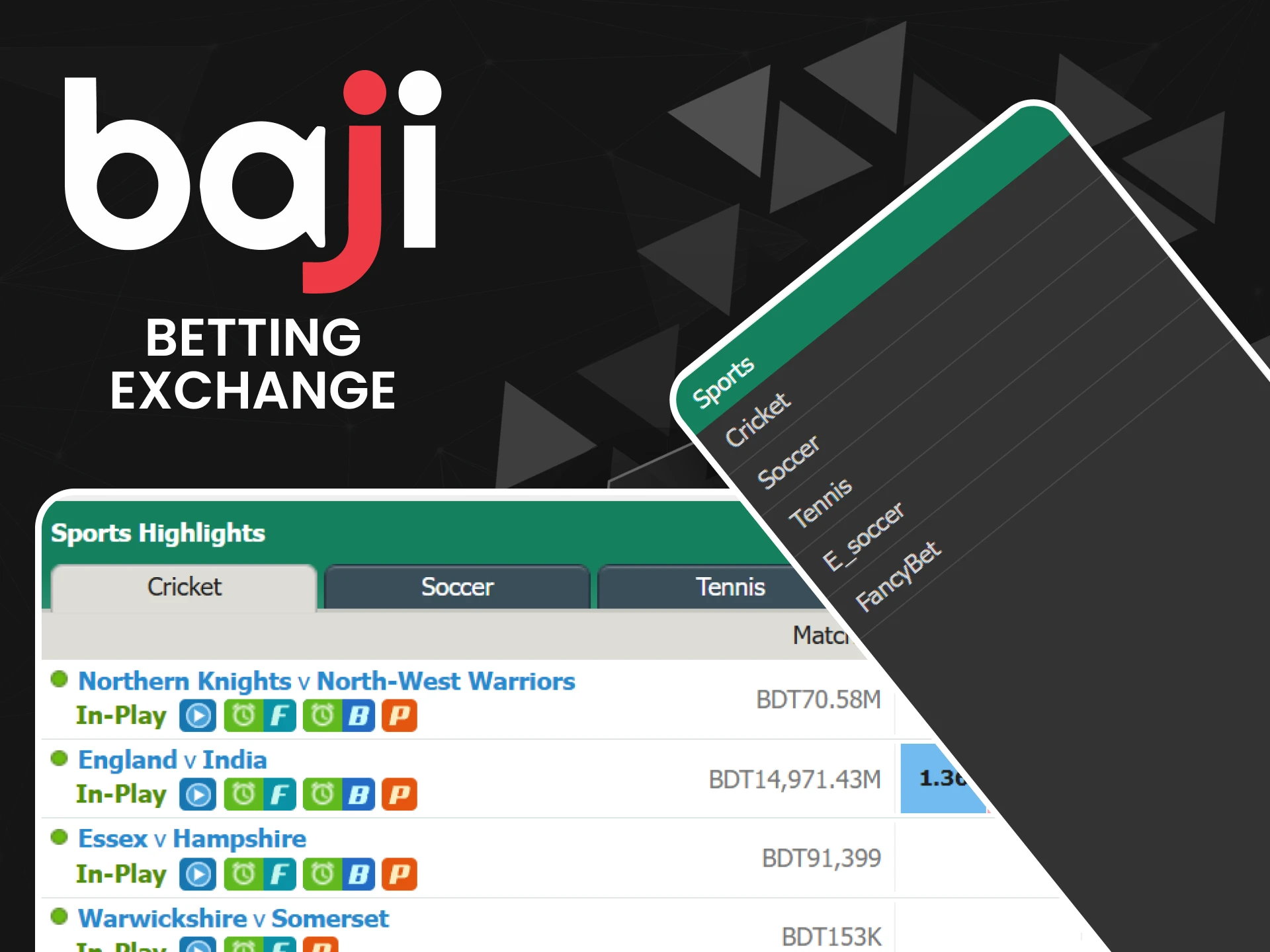 Place bets directly against other users on the Baji betting exchange.