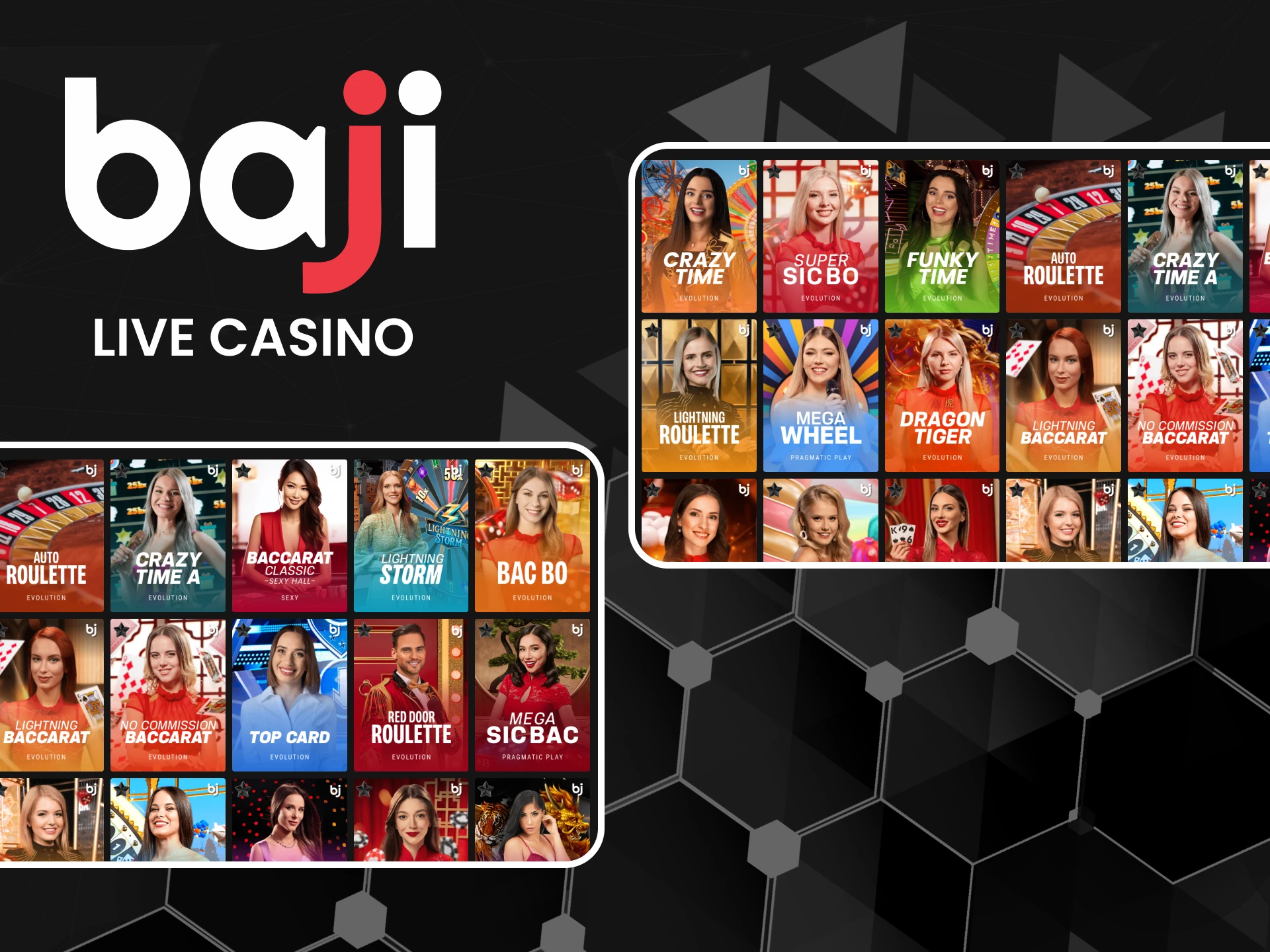 The live casino section at Baji offers a large selection of live dealer games.